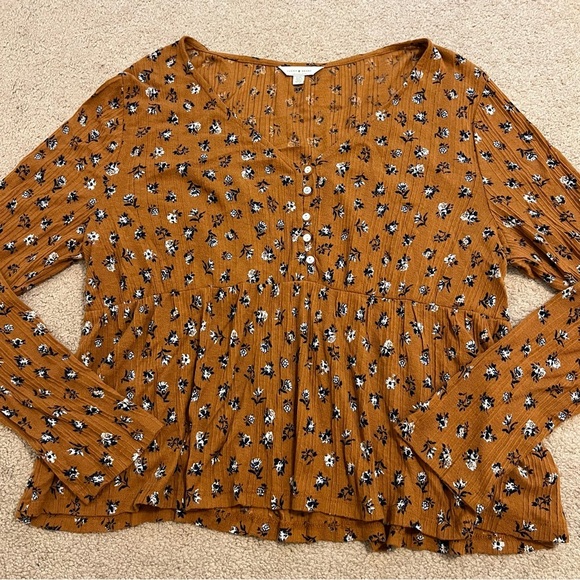 Lucky Brand Floral Blouse Long Sleeve Shirt Size Large Boho Top Spring Summer - Picture 5 of 9